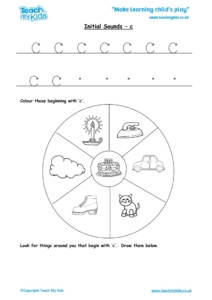 Worksheets for kids - initial sounds-c